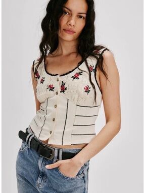 Free People Rose Bud Knit Tank Top XL